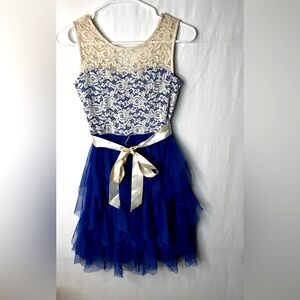 Rare Editions Girl’s Blue White Lace Tulle Dress Size 14